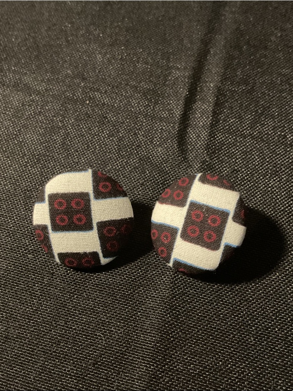 Geometric Button Earrings in Black, White & Red